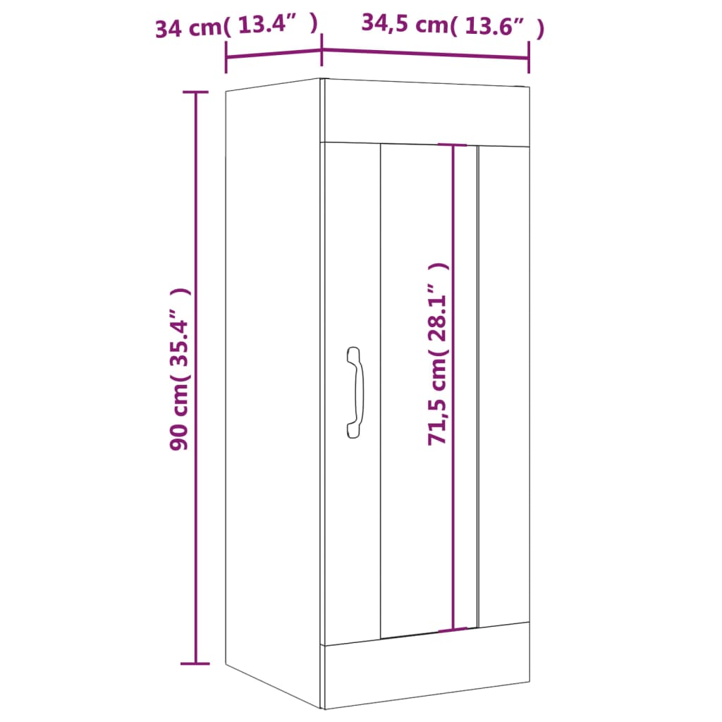 vidaXL Hanging Wall Cabinet High Gloss White 34.5x34x90 cm