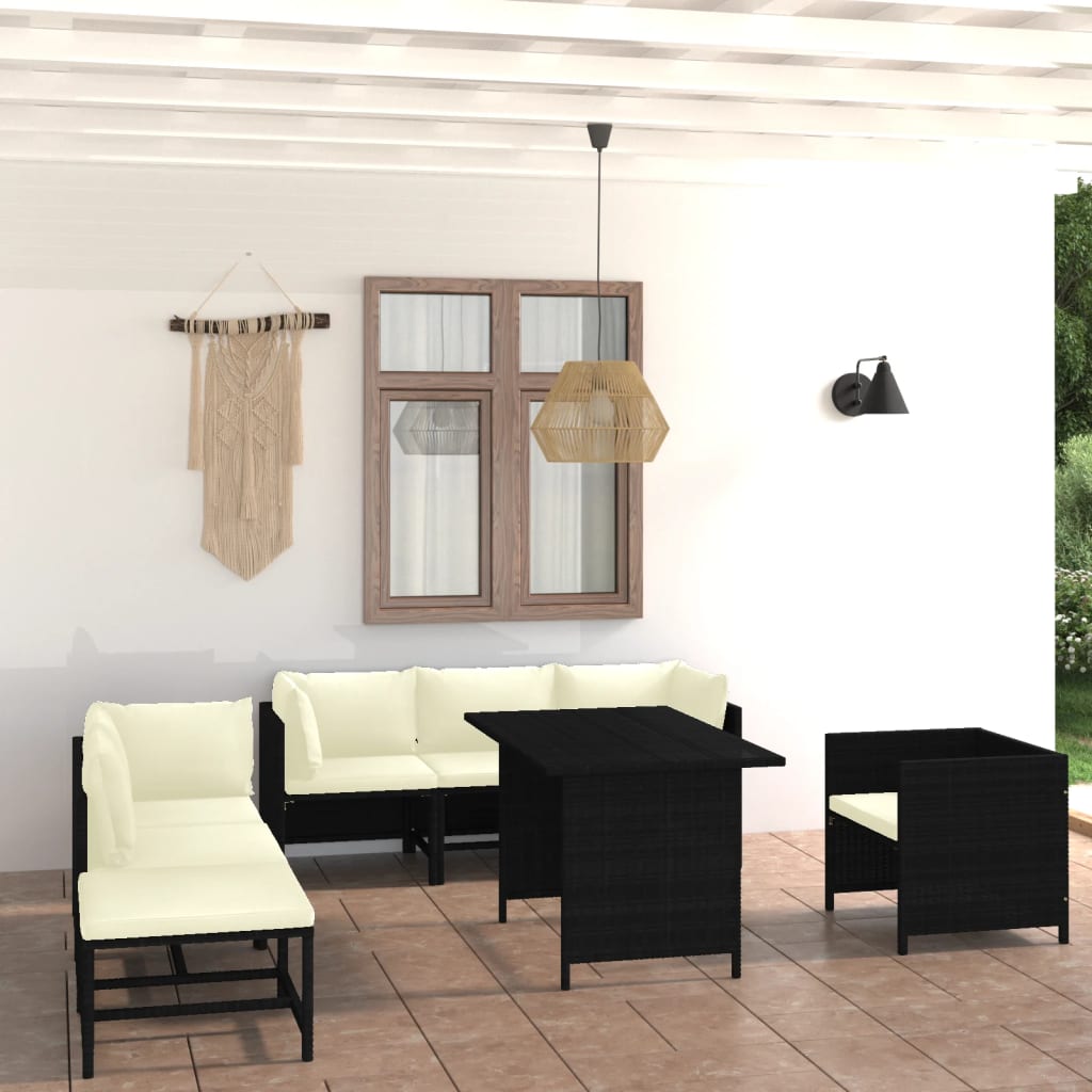 vidaXL 8 Piece Garden Lounge Set with Cushions Poly Rattan Black