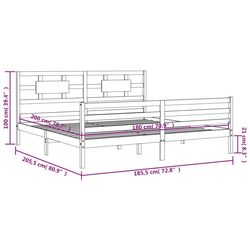 vidaXL Bed Frame without Mattress Super King Size Solid Wood