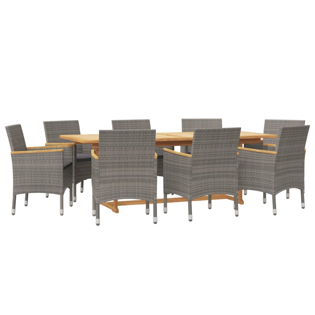 vidaXL 9 Piece Garden Dining Set with Cushions Grey