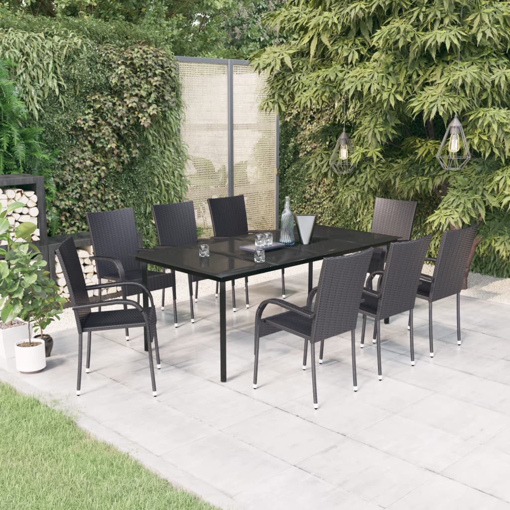 vidaXL 9 Piece Garden Dining Set Black