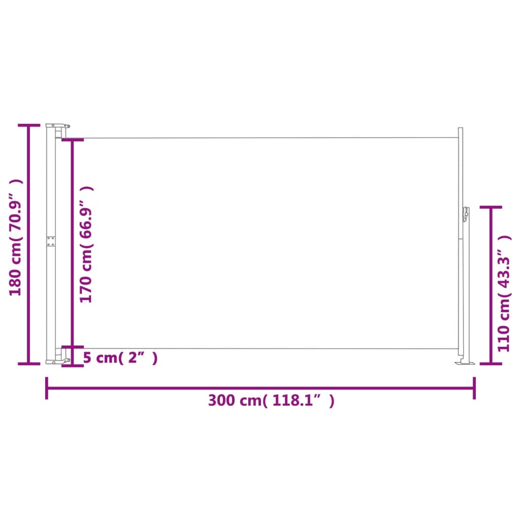 vidaXL Patio Retractable Side Awning 180x300 cm Grey