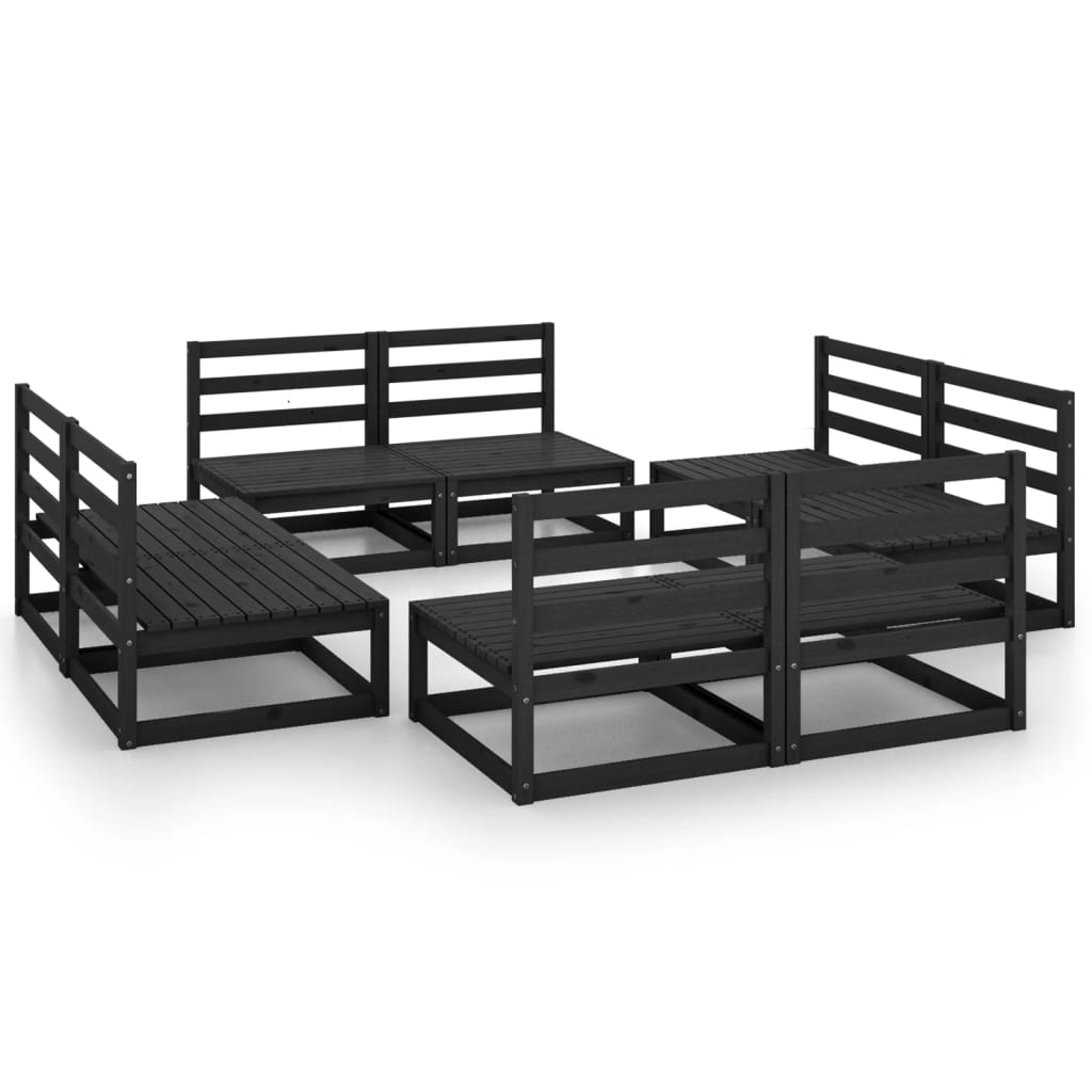 vidaXL 8 Piece Garden Lounge Set Black Solid Pinewood