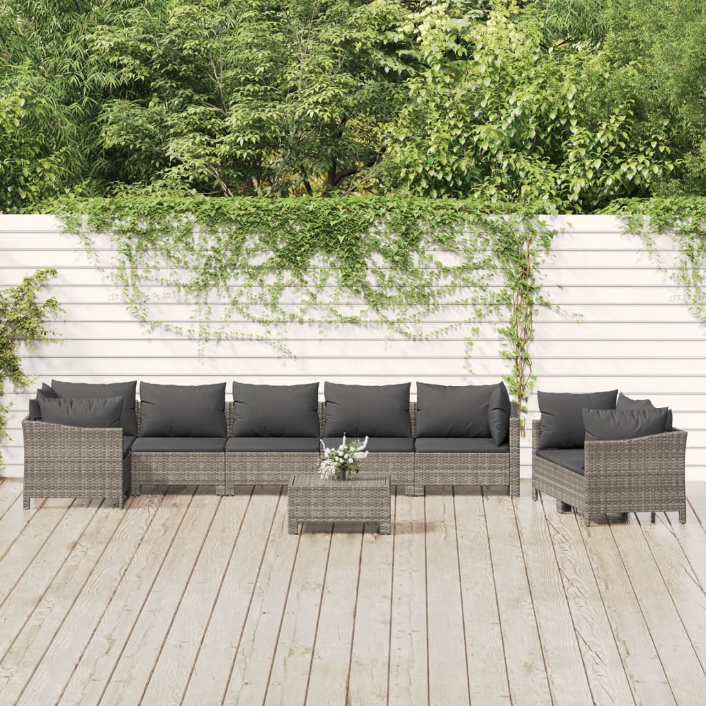 vidaXL 9 Piece Garden Lounge Set with Cushions Grey Poly Rattan