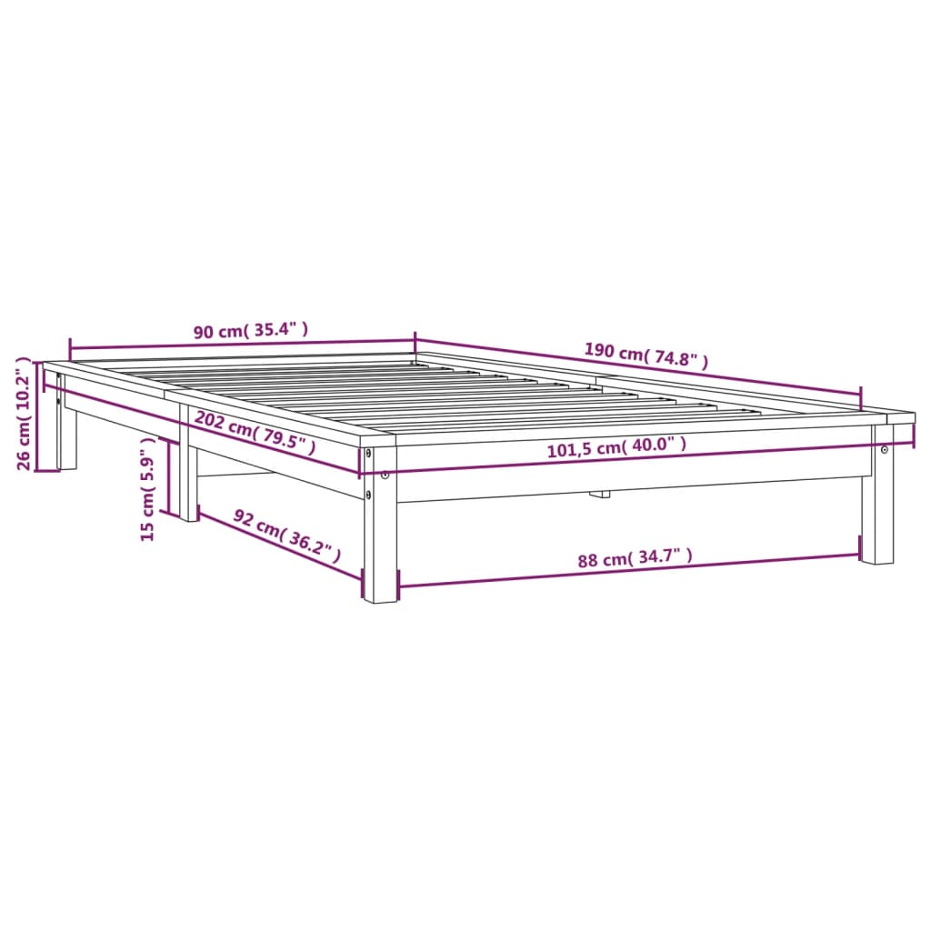 vidaXL Bed Frame without Mattress Black Single Solid Wood