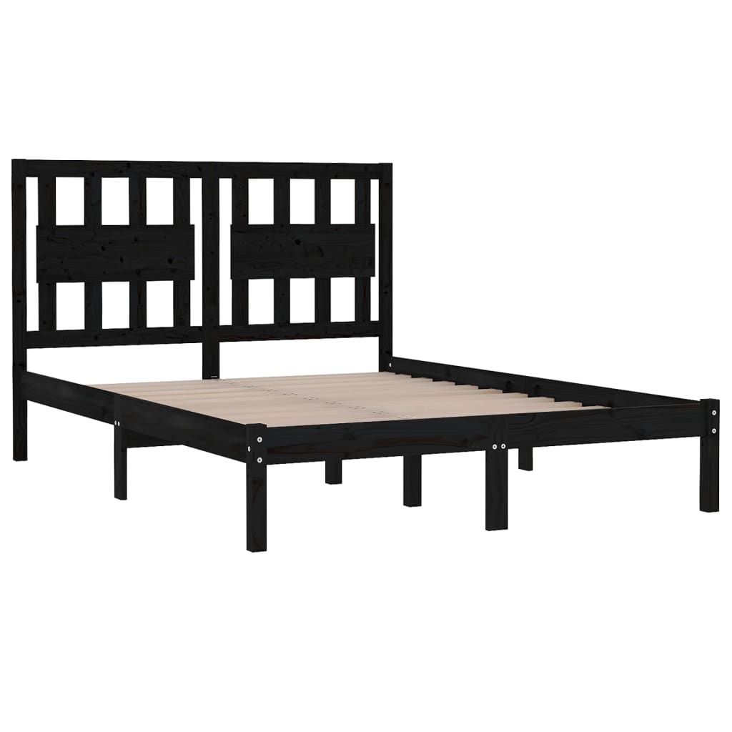 vidaXL Bed Frame without Mattress Black Solid Wood Double