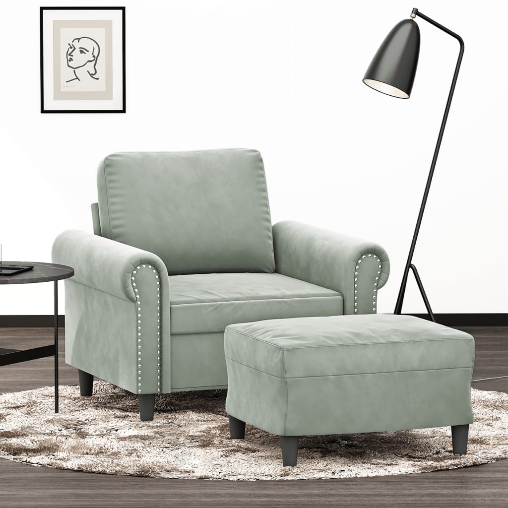 vidaXL Sofa Chair with Footstool Light Grey 60 cm Velvet