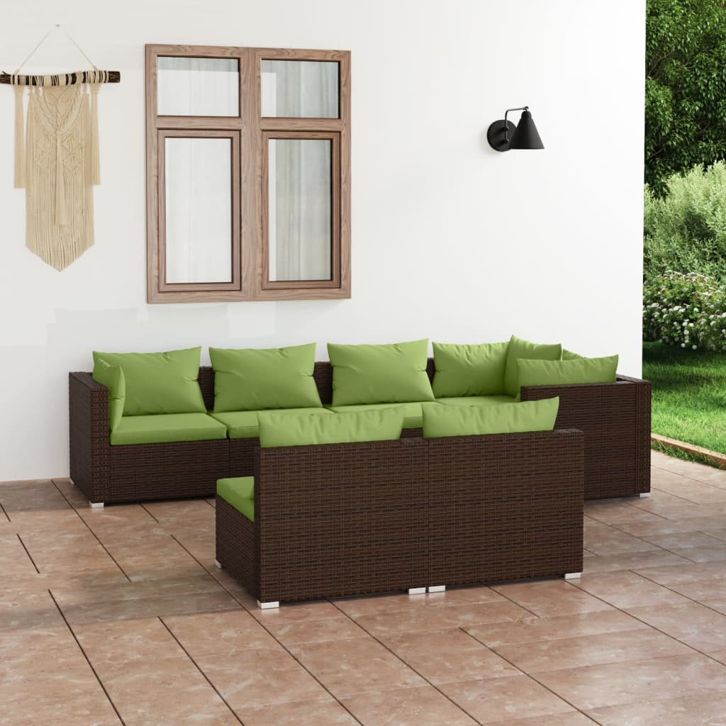 vidaXL 7 Piece Garden Lounge Set with Cushions Brown Poly Rattan