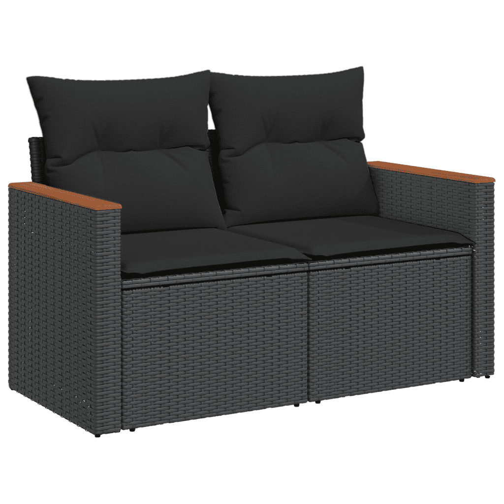 vidaXL 10 Piece Garden Sofa Set with Cushions Black Poly Rattan