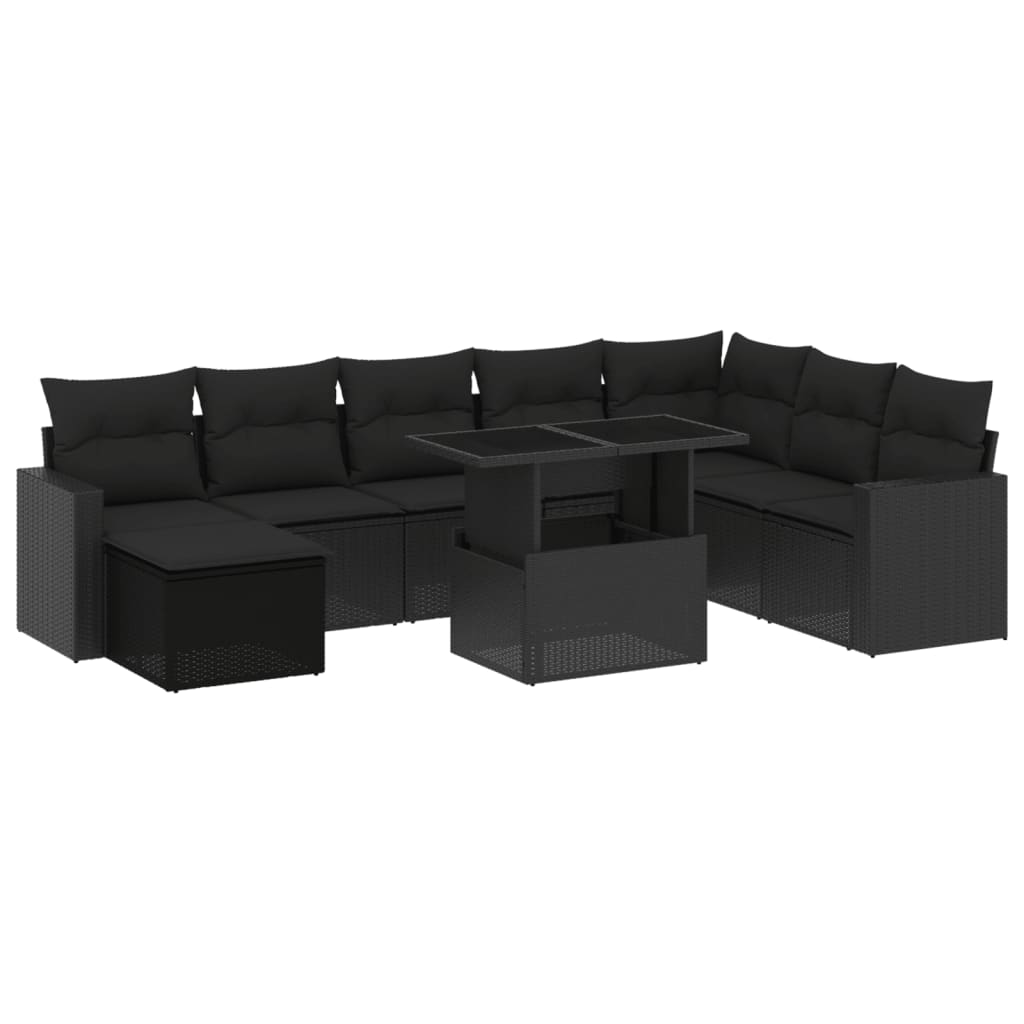 vidaXL 9 Piece Garden Sofa Set with Cushions Black Poly Rattan