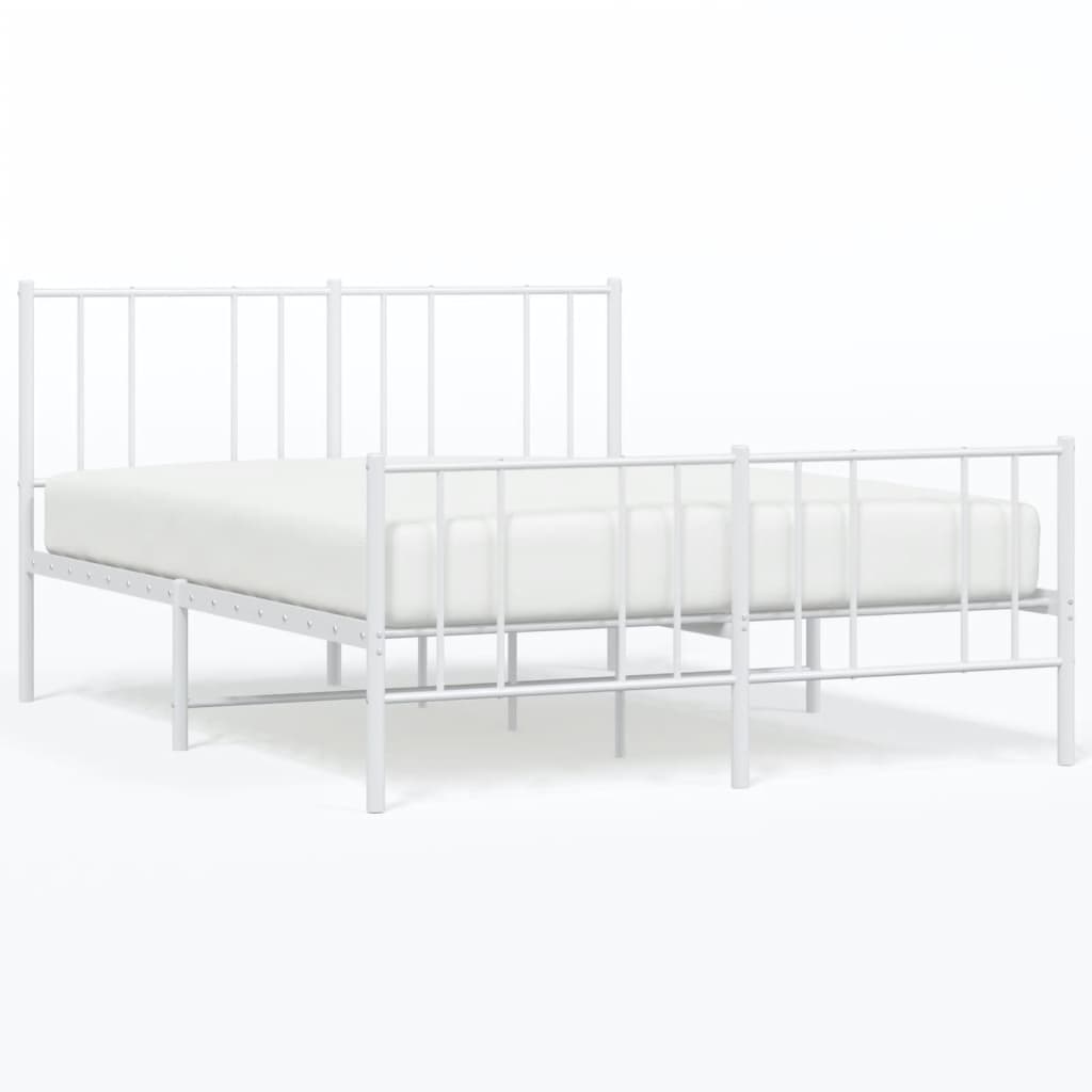 vidaXL Metal Bed Frame without Mattress with Footboard White 150x200 cm King Size