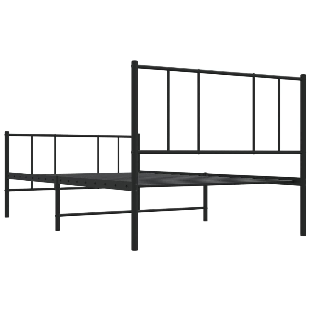 vidaXL Metal Bed Frame without Mattress with Footboard Black 90x190 cm Single