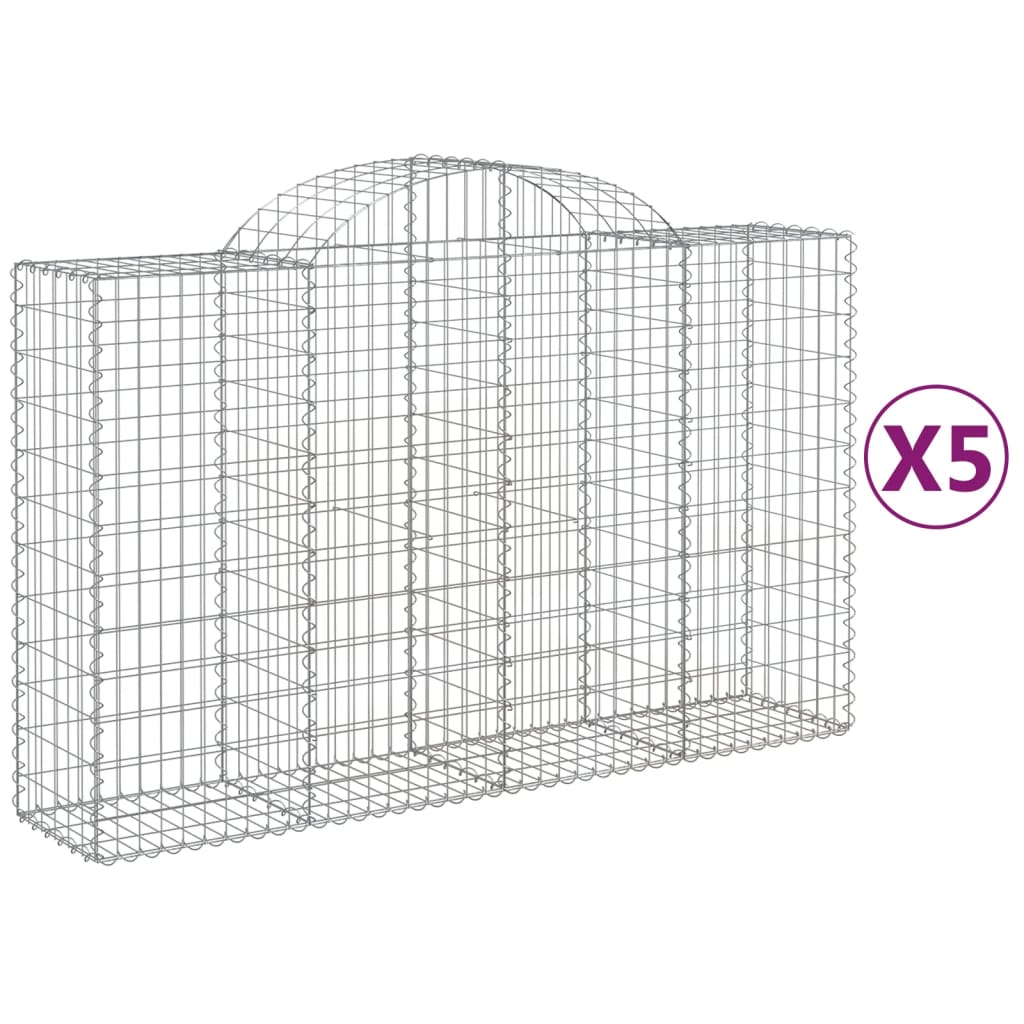 vidaXL Arched Gabion Baskets 5 pcs 200x50x120/140 cm Galvanised Iron