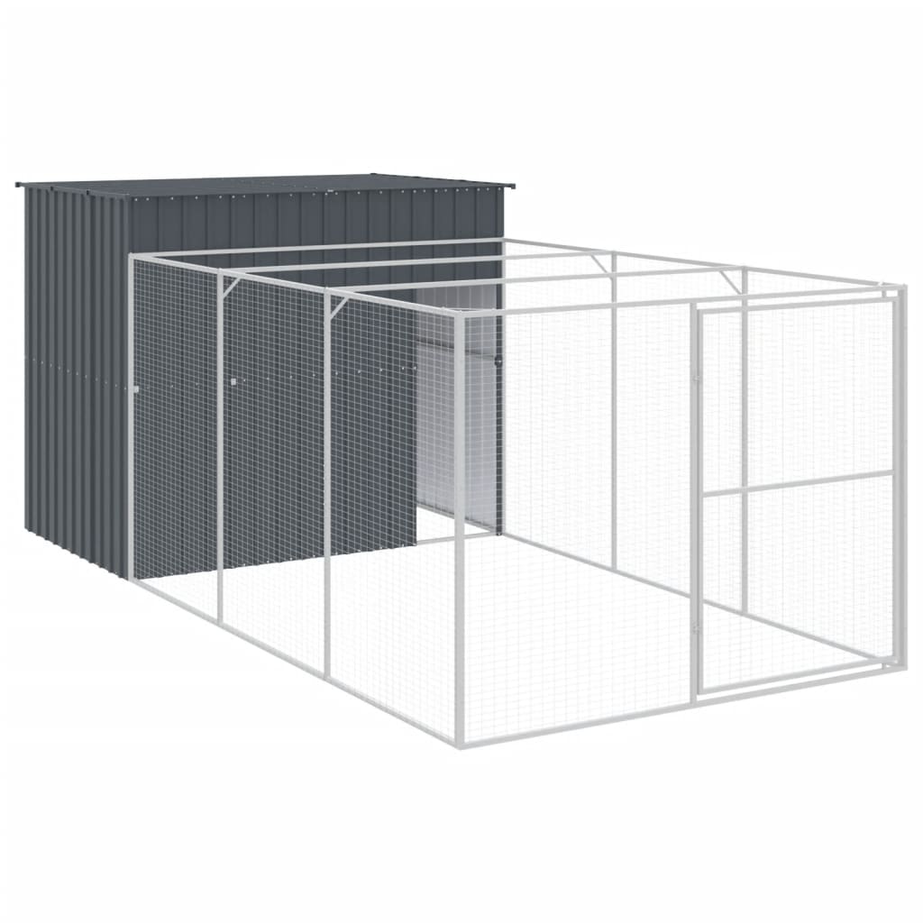 vidaXL Dog House with Run Anthracite 214x457x181 cm Galvanised Steel