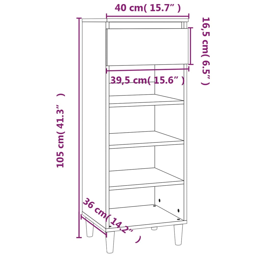 vidaXL Shoe Cabinet Black 40x36x105 cm Engineered Wood