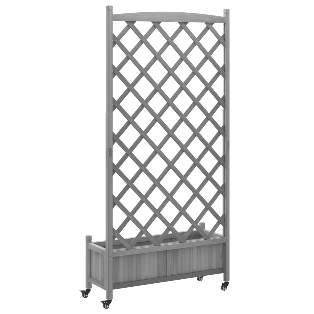 vidaXL Planter with Trellis and Wheels Grey Solid Wood Fir