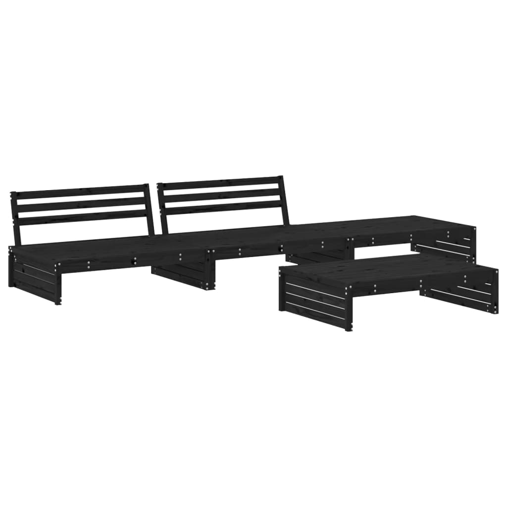 vidaXL 4 Piece Garden Lounge Set with Cushions Black Solid Wood