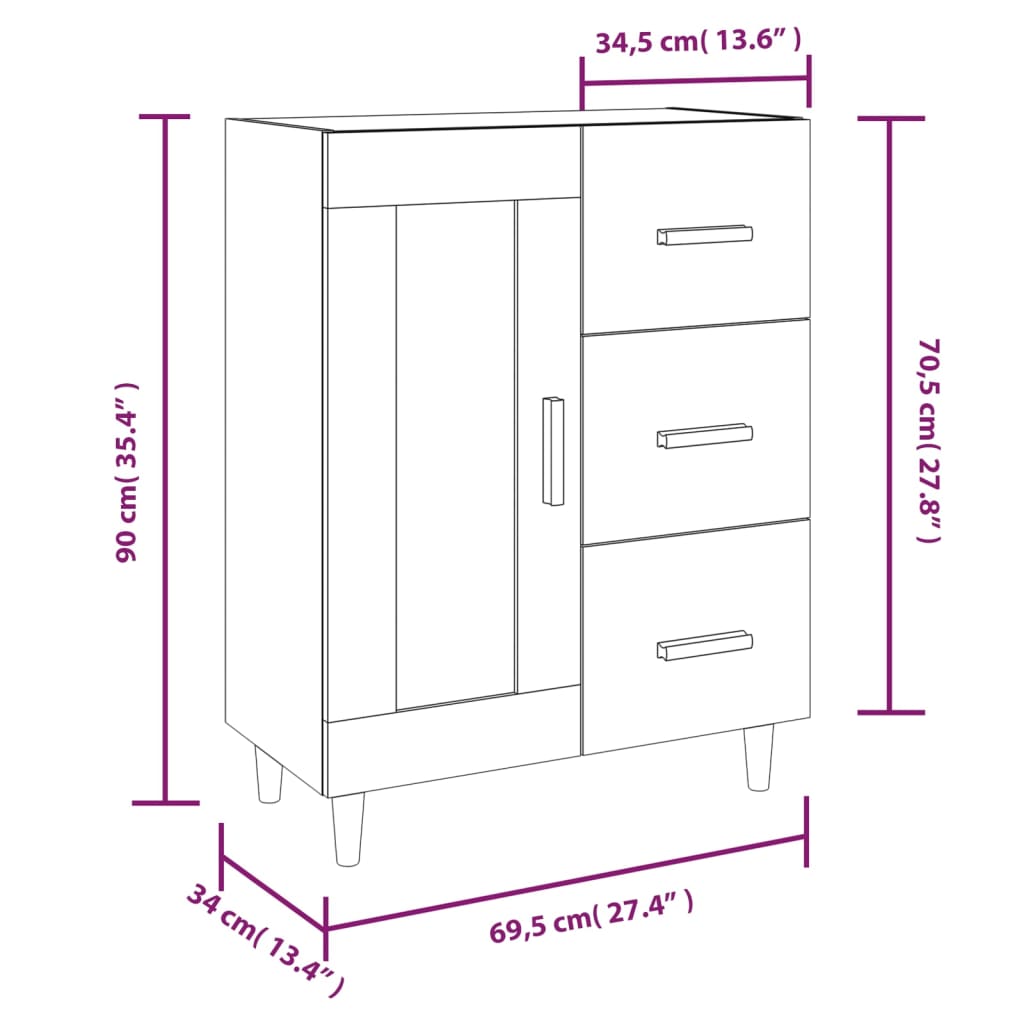 vidaXL Sideboard High Gloss White 69.5x34x90 cm Engineered Wood