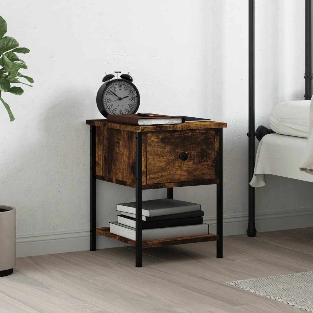 vidaXL Bedside Table Smoked Oak 34x35.5x45 cm Engineered Wood