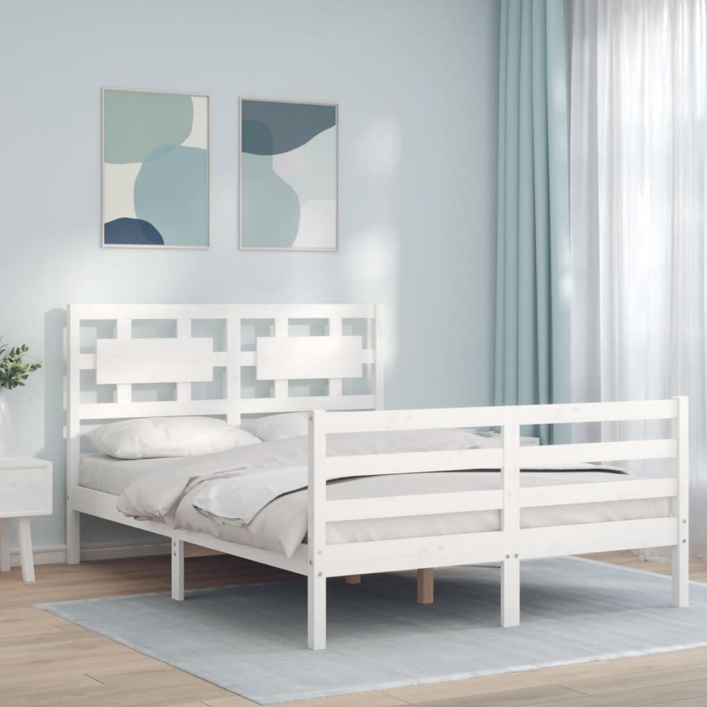 vidaXL Bed Frame without Mattress White Double Solid Wood