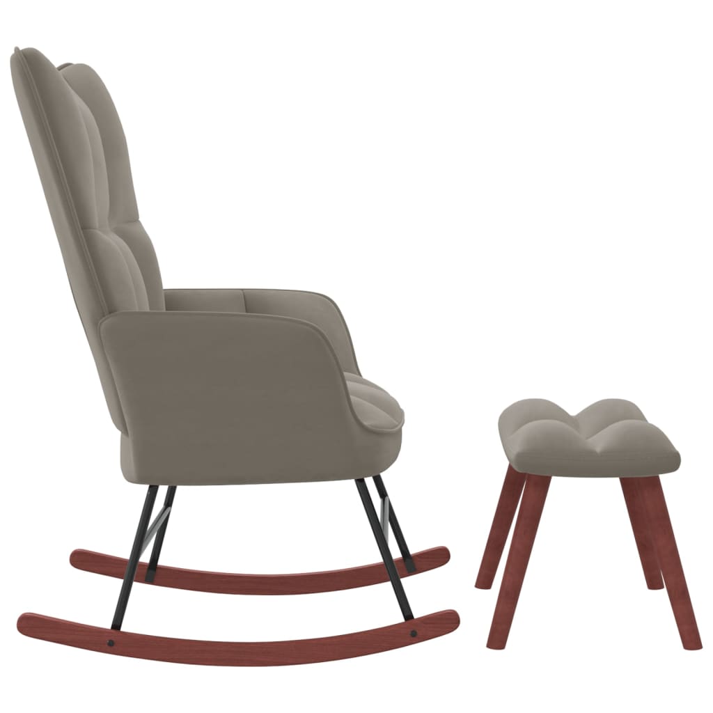 vidaXL Rocking Chair with a Stool Light Grey Velvet