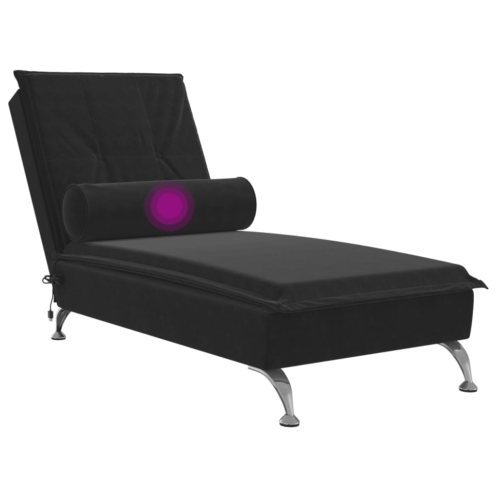 vidaXL Massage Chaise Lounge with Bolster Black Velvet