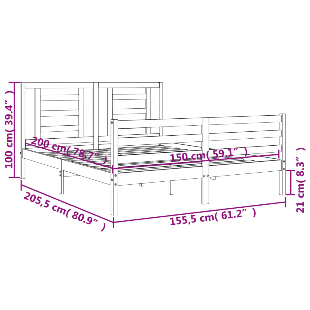 vidaXL Bed Frame without Mattress King Size Solid Wood