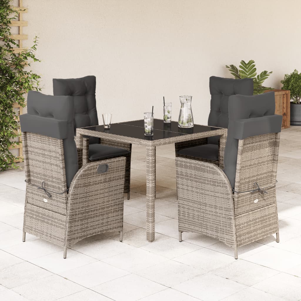 vidaXL 5 Piece Garden Dining Set with Cushions Grey Poly Rattan