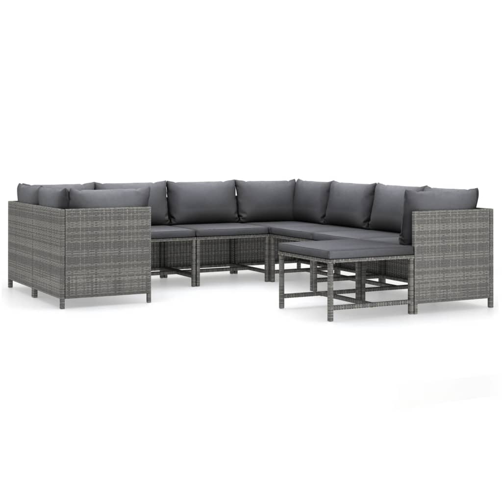 vidaXL 9 Piece Garden Lounge Set with Cushions Poly Rattan Grey