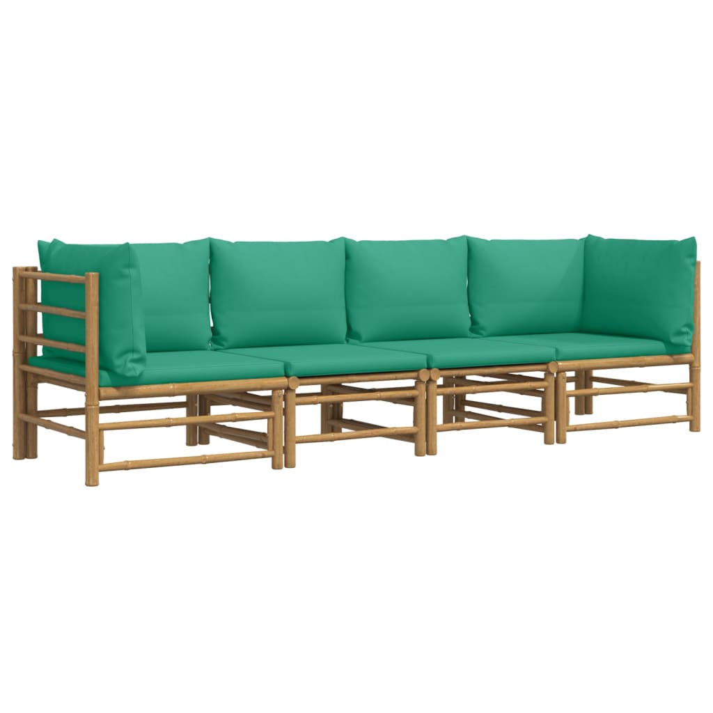 vidaXL 4 Piece Garden Lounge Set with Green Cushions Bamboo