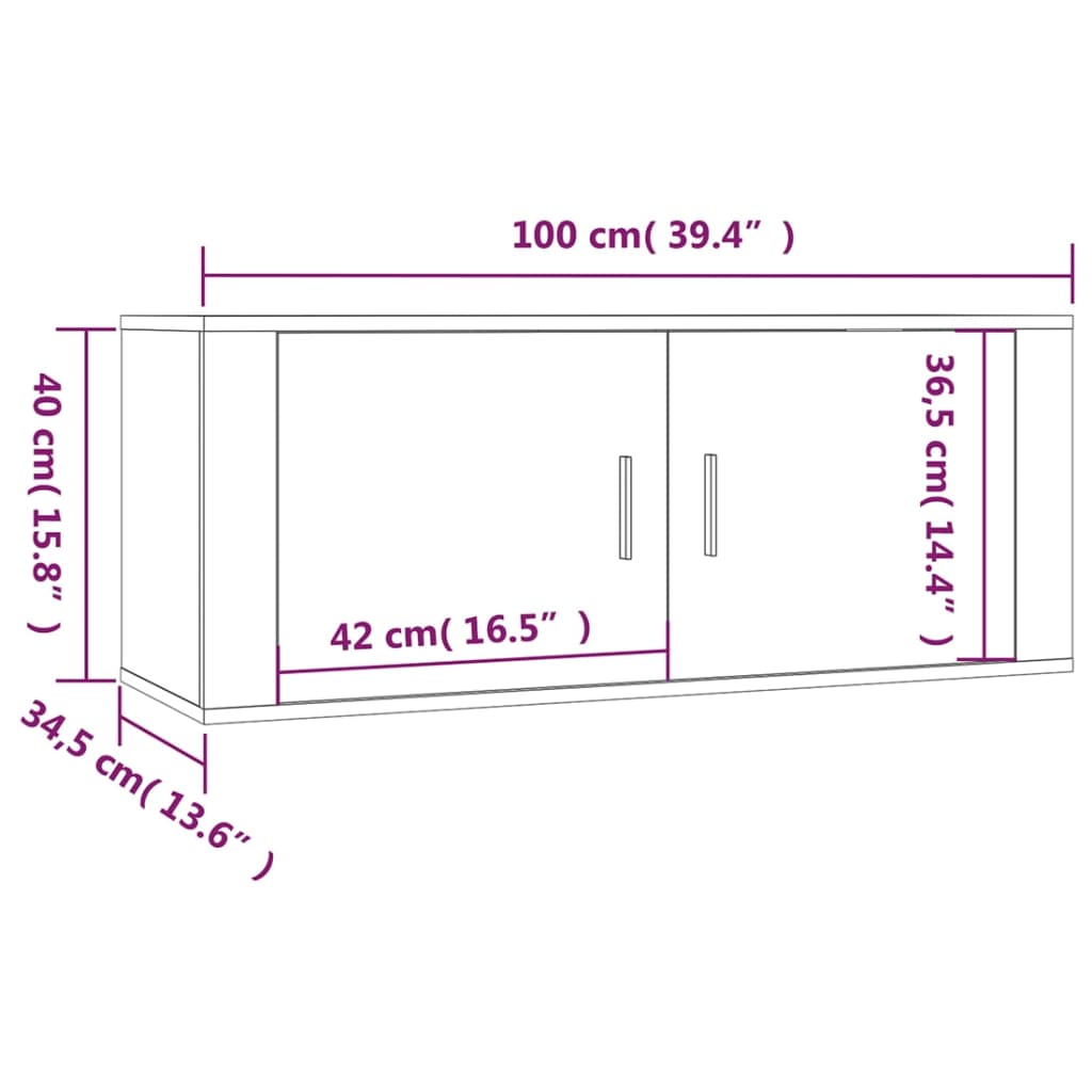 vidaXL Wall Mounted TV Cabinet High Gloss White 100x34.5x40 cm