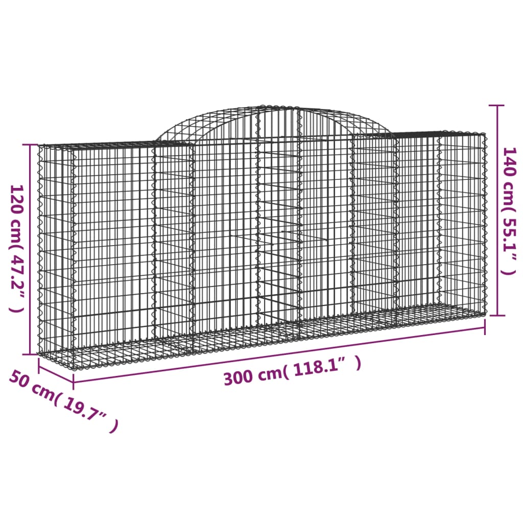 vidaXL Arched Gabion Baskets 5 pcs 300x50x120/140 cm Galvanised Iron