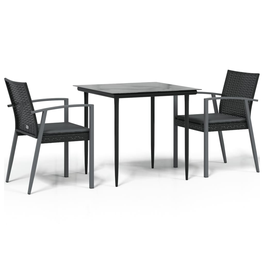 vidaXL 3 Piece Garden Dining Set with Cushions Poly Rattan and Steel