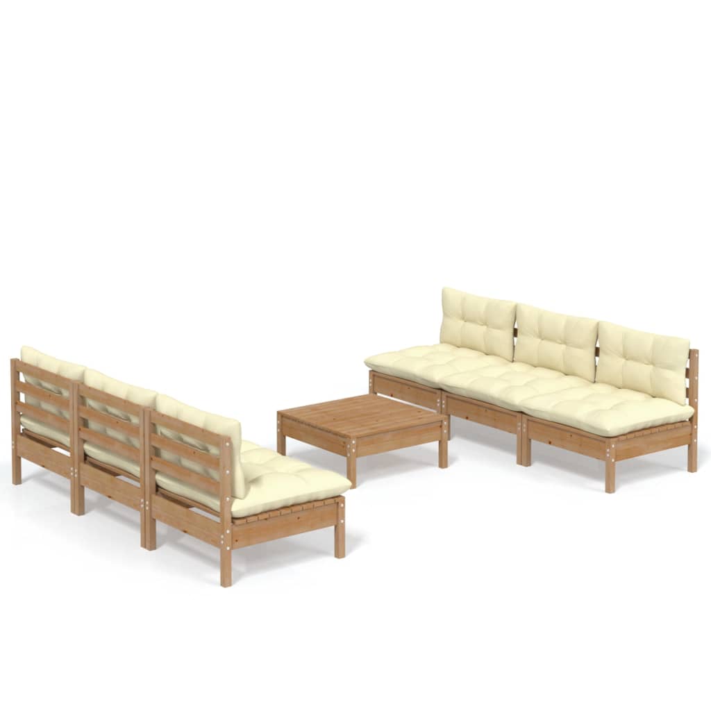 vidaXL 7 Piece Garden Lounge Set with Cream Cushions Pinewood