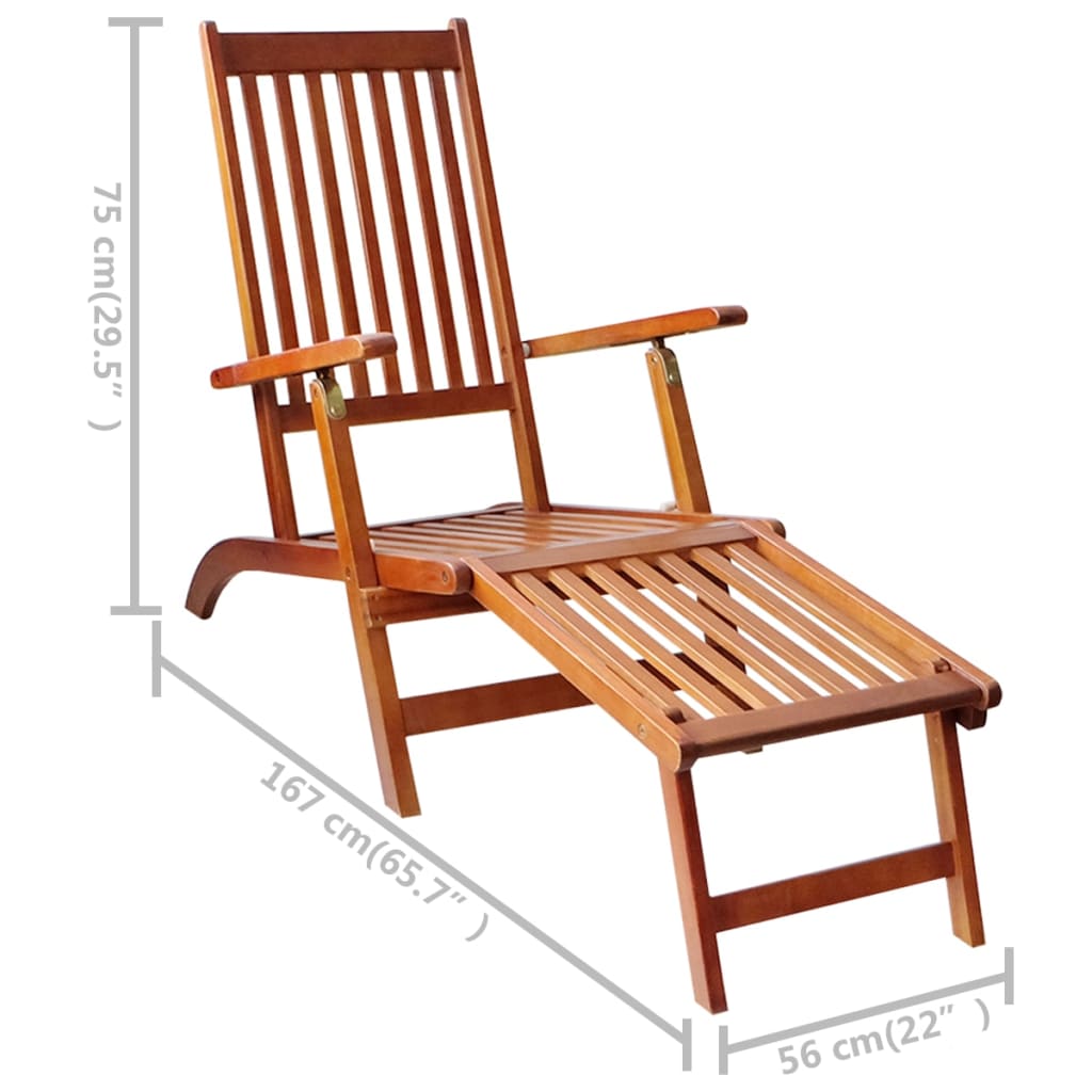 vidaXL Outdoor Deck Chair with Footrest and Cushion Solid Acacia Wood