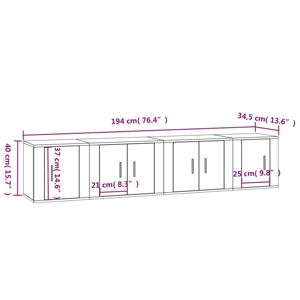 vidaXL 4 Piece TV Cabinet Set Sonoma Oak Engineered Wood