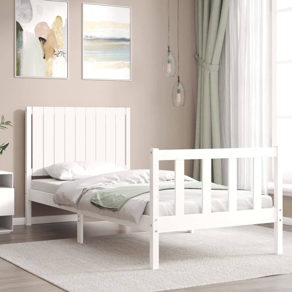 vidaXL Bed Frame without Mattress White Single Solid Wood Pine