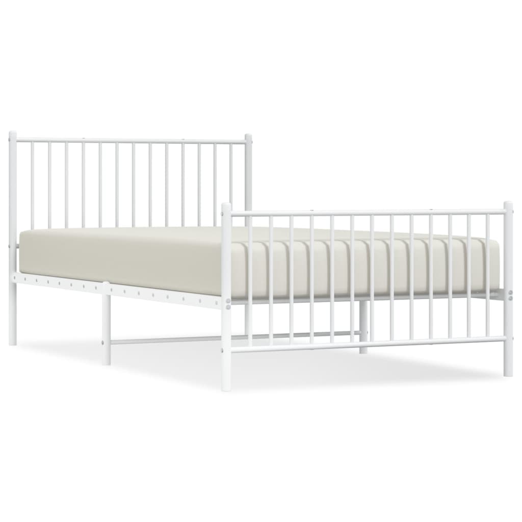 vidaXL Metal Bed Frame without Mattress with Footboard White 107x203 cm