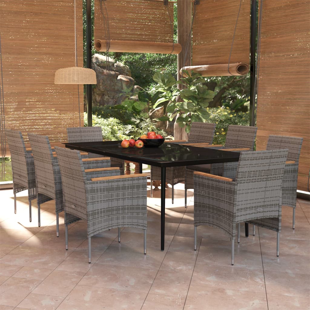 vidaXL 9 Piece Garden Dining Set with Cushions Grey and Black