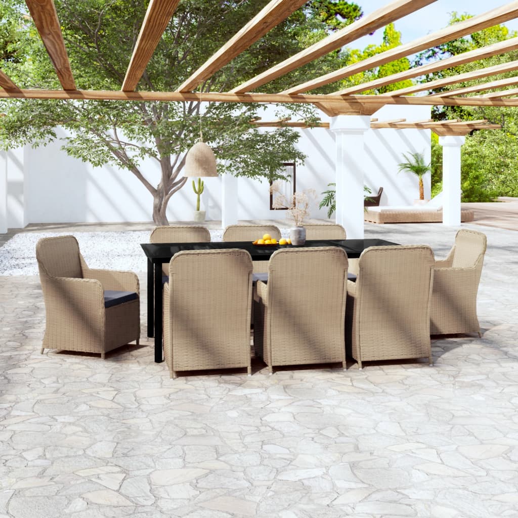 vidaXL 9 Piece Garden Dining Set with Cushions Brown