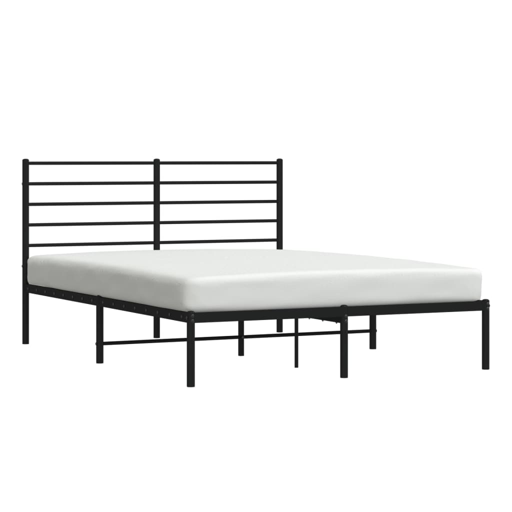 vidaXL Metal Bed Frame without Mattress with Headboard Black 135x190 cm Double