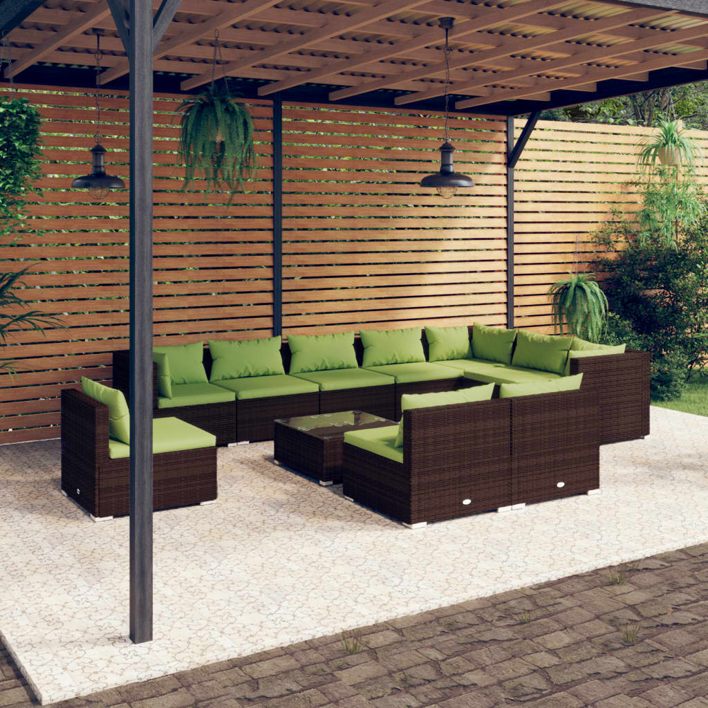 vidaXL 11 Piece Garden Lounge Set with Cushions Poly Rattan Brown