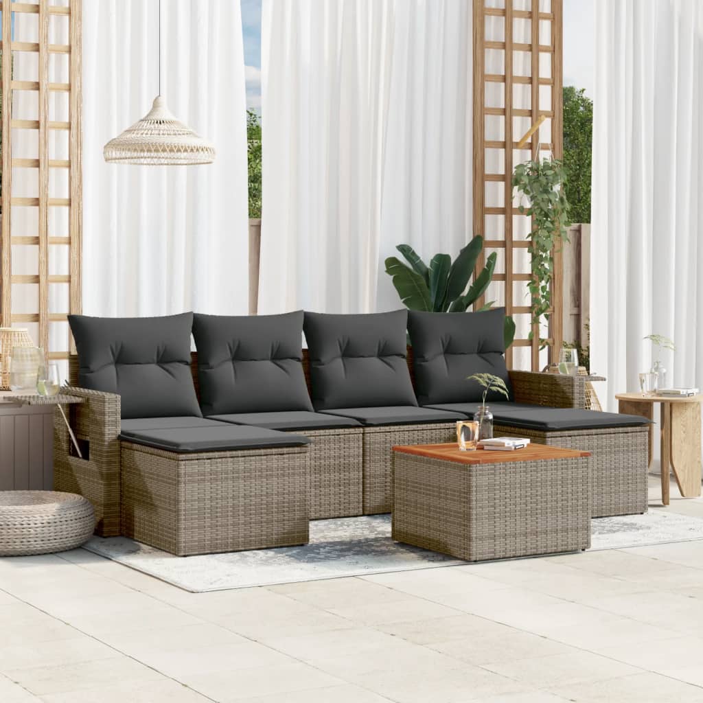 vidaXL 7 Piece Garden Sofa Set with Cushions Grey Poly Rattan