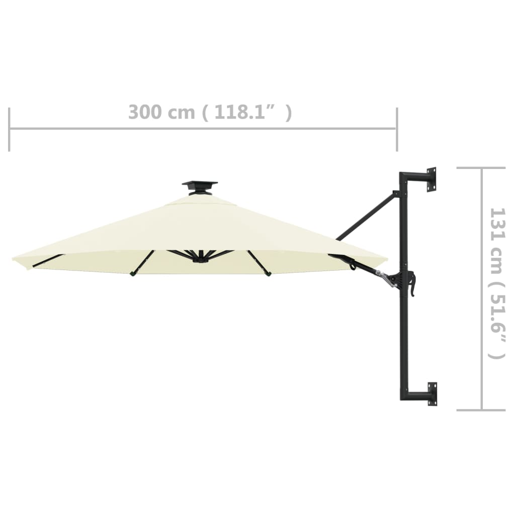 vidaXL Wall-mounted Garden Parasol with LEDs 300 cm Sand