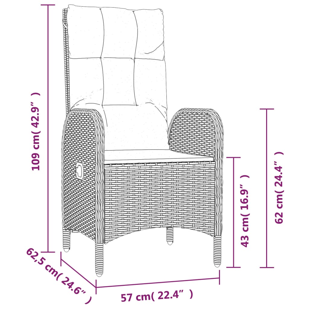 vidaXL 7 Piece Garden Dining Set with Cushions Black and Grey Poly Rattan