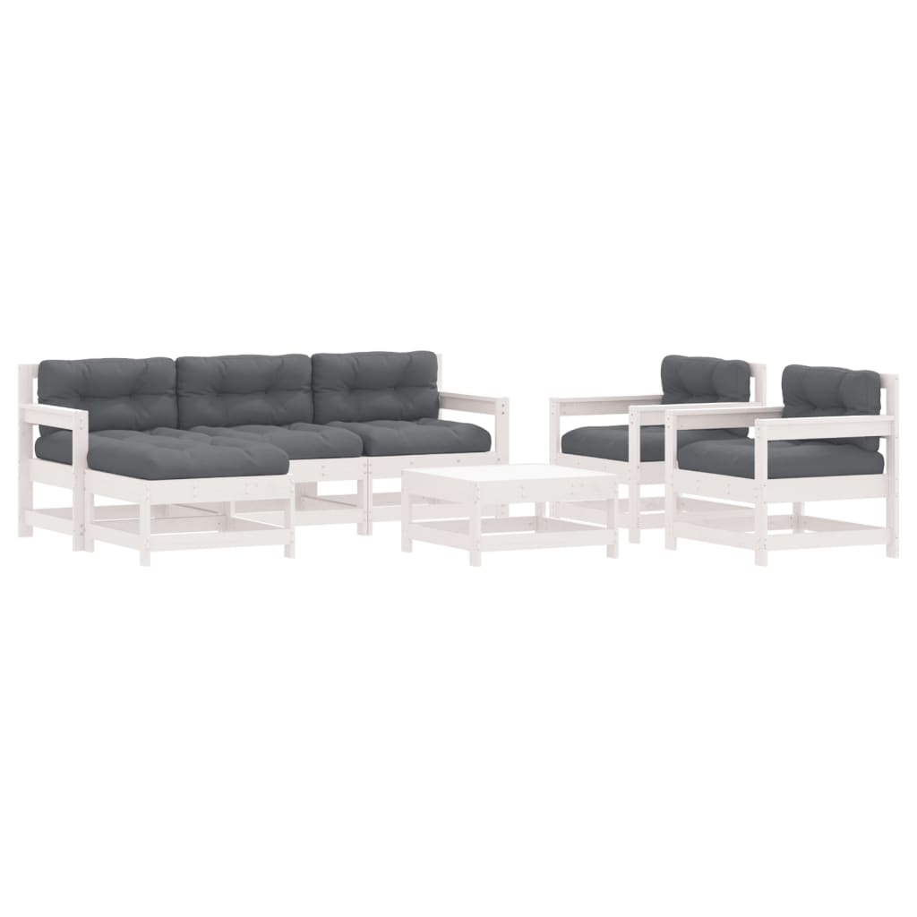 vidaXL 7 Piece Garden Lounge Set with Cushions White Solid Wood