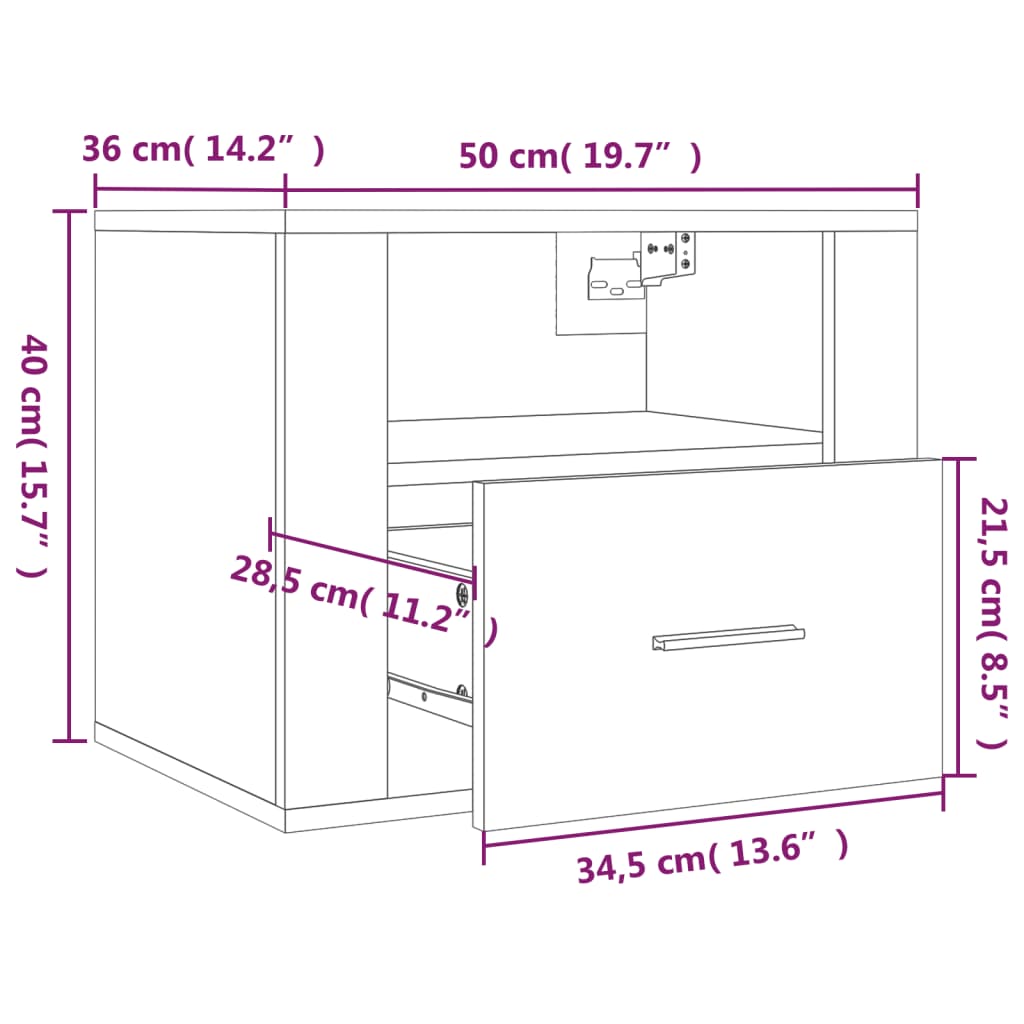 vidaXL Wall-mounted Bedside Cabinets 2 pcs White 50x36x40 cm