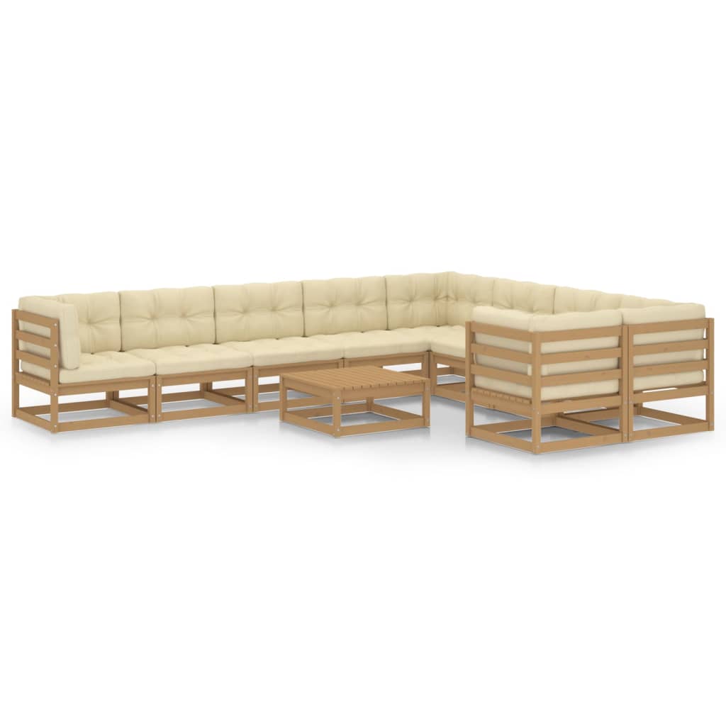 vidaXL 10 Piece Garden Lounge Set&Cushions Honey Brown Solid Pinewood