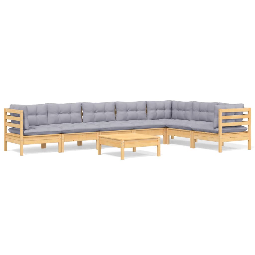 vidaXL 8 Piece Garden Lounge Set with Grey Cushions Solid Pinewood