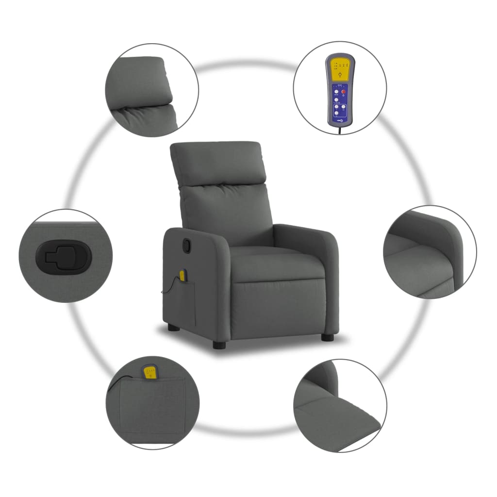 vidaXL Massage Recliner Chair Dark Grey Fabric